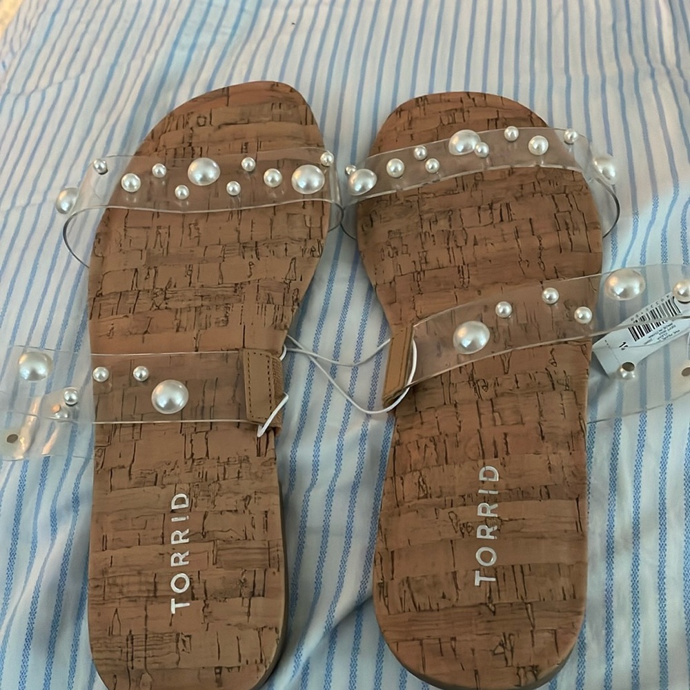 torrid Clear Pearl-Embellished Cork Sandals